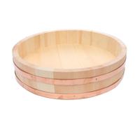 VALICLUD Wooden Sushi Rice Bucket Japanese Korean Style Rustic Mixing Bowl for Home Use Smooth Polished Thick Wood Basin Wall Rice Mixing Tub