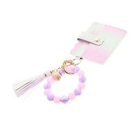 VALICLUD Wristlet Keychain with Card Pouch Chic Beaded Bracelet Wallet for Id and Bus Cards Portable and Stylish Accessory for Boys and Girls and Adults for Family and Friends