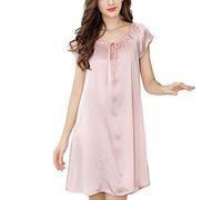Valin Women 100% Silk Nightdress Short Sleeve Pyjamas S2504,Pink,L