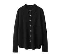 Valin Women 95% Cashmere Cardigan Black Lapel Sweater Long Sleeve Relaxed Cashmere Wool Thin Cardigan Button Ladies Sweater,12,ZSBR8310