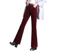 Valin Women's Flared Trousers Burgundy High-Waisted Plus Size Trousers Work Business Office Corduroy Spring and Autumn Thick Ladies Trousers,UK 14,V1028