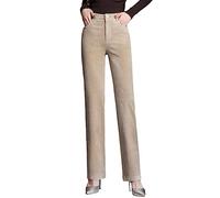 Valin Women's Straight-Leg Trousers Beige High-Waisted Plus Size Trousers Work Business Office Corduroy Spring and Autumn Thick Ladies Trousers,UK 12,V12