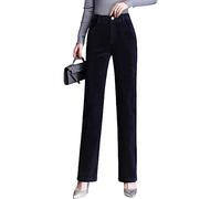 Valin Women's Straight-Leg Trousers Dark Blue High-Waisted Plus Size Trousers Work Business Office Corduroy Spring and Autumn Thick Ladies Trousers,UK 16,V12