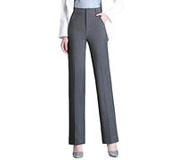 Valin Women's Straight-Leg Trousers Dark Grey High-Waisted Plus Size Trousers Work Business Office Casual Office Spring and Autumn Ladies Trousers,UK 10,V25