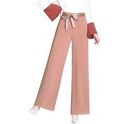 Valin Women's Wide-Leg Trousers Brown High-Waisted Plus Size Trousers Work Business Office Drawstring Spring and Autumn Ladies Trousers,UK 8,V61