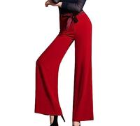 Valin Women's Wide-Leg Trousers Red High-Waisted Plus Size Trousers Work Business Office Drawstring Spring and Autumn Ladies Trousers,UK 10,V61