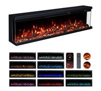 Valine Fires 3-Sided Panoramic Electric Freestanding Fireplace Heater 50"/127cm - Wall-Mounted, Media Wall Electric Fire with Real Logs, 15 LED Colours, Crackling Sound, 900W/1800W Heat Control