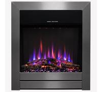 Valine Fires Recessed Wall Electric Fireplace Insert - Silver & Black Metal Inset Electric Fire, Finish, LED Fake Flame Effect, Remote Control, 1400W/1600W, Coal Effect Logs & Crystals