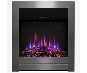 Valine Fires Recessed Wall Electric Fireplace Insert - Silver & Black Metal Inset Electric Fire, Finish, LED Fake Flame Effect, Remote Control, 1400W/1600W, Coal Effect Logs & Crystals