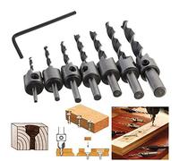 VALINK 7 Piece 3-10mm 5 Flute Countersink Drill Bit Set, HSS Drills Bit Reamer Set for Woodworking Chamfer Power Tools with L shape Wrench
