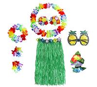 VALINK Hawaiian Grass Skirts Set, 8pcs Set Grass Skirts Dance Performance Costume Party Decoration Supplies for Children And Adult