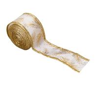 VALINK Ribbon 5cm, Leaves Pattern Gold Trim Wired Ribbon. 5 Meters Fabric Ribbon Balloon Ribbon Cake Ribbon Thick Red Ribbon for Home Decor White