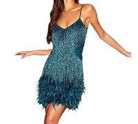VALINK Sequins Tassel Party Dresses Women Eye-catching Stretchy For Evening Cocktail Party Sexy Tassel Sequin Shoulder Strap Blue