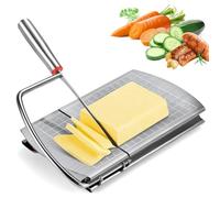 VAlinks Precise Cheese Slicer Board Stainless Steel Multipurpose Cheese Cutter Board with Blade for Block Cheese Butter Sausages Bread Dishwasher Safe (Silver)