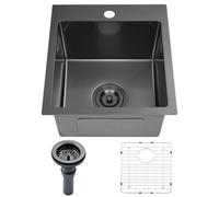 VALISY 15x17 Inch Black Bar Sink Drop In Kitchen Sink, Topmount Stainless Steel Square Small Workstation Sinks, Single Bowl Kitchen Sinks for Laundry Wet Bar Prep RV Office Outdoor Yard,VALYJ1517BW