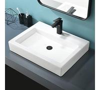 VALISY 24”x18” Modern Above Counter Porcelain Ceramic White Rectangle Bathroom Vessel Sink, Vanity Lavatory Bath Countertop Art Basin Sinks with Single Faucet Hole