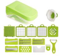 Valixirant 10 in 1 Vegetable Chopper, Multifunctional Food Slicer with 304 Steel, Manual Fruit Cutter Salad Prep, Kitchen Gadget, Green