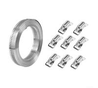 Valixirant 4 Meter Adjustable Hose Clamp Set, 304 Steel Perforated Band with 8 Clamps, 12.6mm Wide Cut-to-Fit Automotive Pipelines