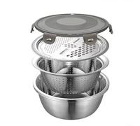 Valixirant 4 Pcs Steel Mixing Bowls Set with Strainer Cooking Drain Bowl Silicone Vegetable Kitchen Grater Prep Lid Silvery 26cm