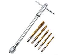 Valixirant Alloy Variable Metric Thread 5-piece Professional -m8 Set Workshop Construction Ratchet Tap Taps Steel with Forged T-handle Toolkits Employment Home Right/left-handed Screw