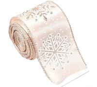 Valixirant Christmas Decorative Ribbon 6.3 Centimeter X 2 Meter Satin Fabric Ribbon Bows Holiday Ornaments Crafting - Snowflake Pattern Festive Red White Layout(6.3CM Apricot)