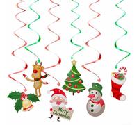 Valixirant Christmas Hanging Swirl Decorations Kit, 12 Paper Spiral Ornaments with Cards Xmas Tree Ceiling Party Supplies, Snowman 15cm Diameter(6 Spirals + 6 Cards)