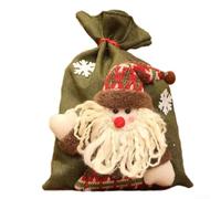 Valixirant Christmas Present Bag 20 X 28 Centimeters - 3d Doll Drawstring Linen Candy Bag Holiday Decor Tree Ornaments Reusable Packaging (Green/Red/Beige)(green)