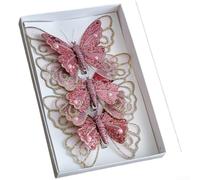Valixirant Glitter Butterfly Christmas Tree Decor Clip, Simulated Mesh Ornaments Set, 3-Pack, Pink Red Gold Silver, for Holiday Wreaths and Home Décor(Pink)