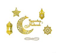 Valixirant Hanging Ramadan Eid Decoration Lantern Mubarak Utilization Festival Style Acrylic with Outdoor Decor Home and Party Gold Wall Indoor - Moon (10m Rope)(JM868S)