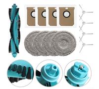 Valixirant Robot Vacuum Replacement Parts Set, Main Brush, Side Brushes, Mop Cloths, Dust Bags 3.3L, Lasting Materials, Compatible with 15090 16090 AI SpinArm