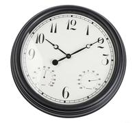 Valixirant Silent Outdoor Wall Clock with Thermometer and Hygrometer, 15 Inch Large Weather Station Patio Pool Garden, Waterproof -Proof, Read Temperature Humidity Gauge, Black