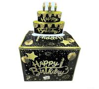 Valixirant Surprise and Gold Birthday Cash Box Sturdy Cake Decoration Cardboard Assembly Bags Black 30 - Card Party Fun with Birthday (13 x 13 x 11 cm)(Black gold)