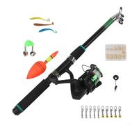 Valixirant Telescopic Fishing and Pre-Spooled Reel for Combo with Tackle Box, Lightweight 372g Portable Kit Outdoor Angling Adventures in Lakes, Rivers or Coastal Waters(Green Set)