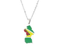 VALKEM Accessories for men and women Map of French Guiana, flag pendant, necklace, men's and women's couple sweater chain, accessories Wedding anniversary, Valentine's Day, Christmas birthday gift