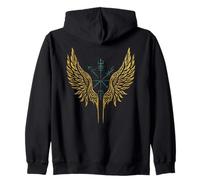 Valkyrie Vegvisir Nordic Mythology Tribal Valkyrie Wings Zip Hoodie