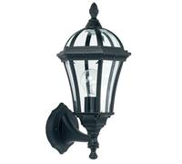VALL Traditional Matt Black Finish with Clear Glass Outdoor Garden Porch Weatherproof Wall Uplight Lantern IP44 Rated
