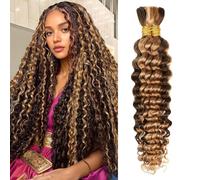 Vallbest Human Braiding Hair for Boho Braids 20 Inch 100g Color 4/27 Highlight Deep Wave Boho Bulk Human Hair for Braiding Knotless 10A Curly Wet and Wavy Bohemian Braids No Weft 2 Bundles