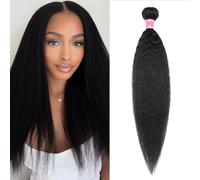 Vallbest Kinky Straight 1 Bundle Human Hair 16 Inch 12A 100% Unprocessed Kinkystraight Human Hair One Bundle Natural Black Yaki Straight Human Hair Extensions