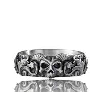 VALLEER Gothic Skull Ring for Men 925 Sterling Silver Vintage Gothic Jewelry for Men Boyfriend - Dad - Husband Punk Oxidised Silver Band Handmade Biker Mens Ring with Demons, Sterling Silver, No