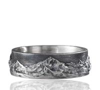 VALLEER Mountain Range Men's Band Ring, 925 Sterling Silver, Nature Inspired Vintage Men's Rings, Rustic Men's Wedding Ring, Handmade Oxidised Silver Jewelry for Men, Sterling Silver, No Gemstone