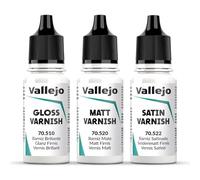Vallejo Acrylic Resin Varnish Set - Gloss, Matt & Satin Finishes, 18ml Dropper Bottles - Fast-Drying Protective Coat for Miniatures & Scale Models