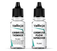 Vallejo Airbrush Thinner & Flow Improver Set (2 x 18ml) - Acrylic Paint Reducer & Flow Aid for Miniatures, Models & Scale Airbrushing with Precision Eyedropper Bottles