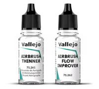 Vallejo Airbrush Thinner & Flow Improver Set - Acrylic Paint Reducer & Flow Aid for Miniatures, Models & Scale Airbrushing with Precision Eyedropper Bottles