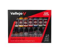 Vallejo Game Color Acrylic Paint Set, 16 Matte and Metallic Colors, 18 ml Dropper Bottles, Starter Kit for Fantasy and Wargaming Miniatures