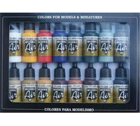 Vallejo Model Color Set, 16 Basic Acrylic Paints for Airbrush, Matte Finish, 18 ml Bottles with Dropper, Ideal for WWII Aircraft Models