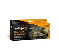 Vallejo Model Color Set, Acrylic Paint for Rust, Stain and Streaking Effects, 8 Matte Finish Colors in 18 ml Bottles with Dropper and Color Chart for Oxidation and Dirt Effects