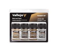 Vallejo Pigment FX Set, 4 Synthetic Colors for Mud and Sand Effects, 35 ml Each, Tutorial Included for Dioramas and Models