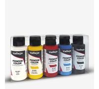 Vallejo : Premium Airbrush Paint Set : 5 Opaque Colours : White, Basic Yellow, Bright Red, Basic Blue, Black