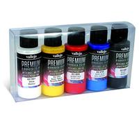 Vallejo : Premium Airbrush Paint Set : 5 Opaque Colours : White, Basic Yellow, Bright Red, Basic Blue, Black