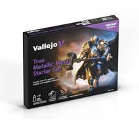 Vallejo True Metallic Metal Starter Set, Metallic Paint for Miniatures, 12 Colours 18 ml + Brush + Exclusive Miniature